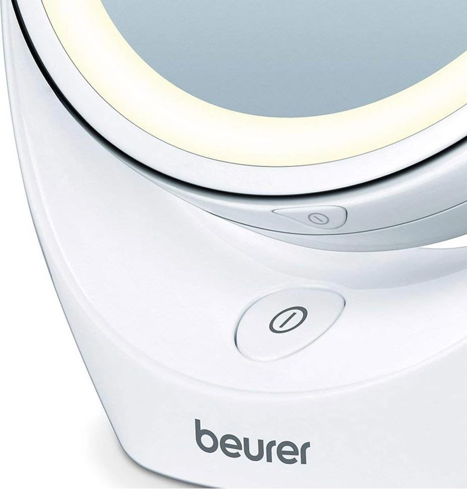 BS 49 Beleuchteter Kosmetikspiegel LED Standspiegel Doppelseitig Batteriebetrieben (58401) - Weiss / Silber