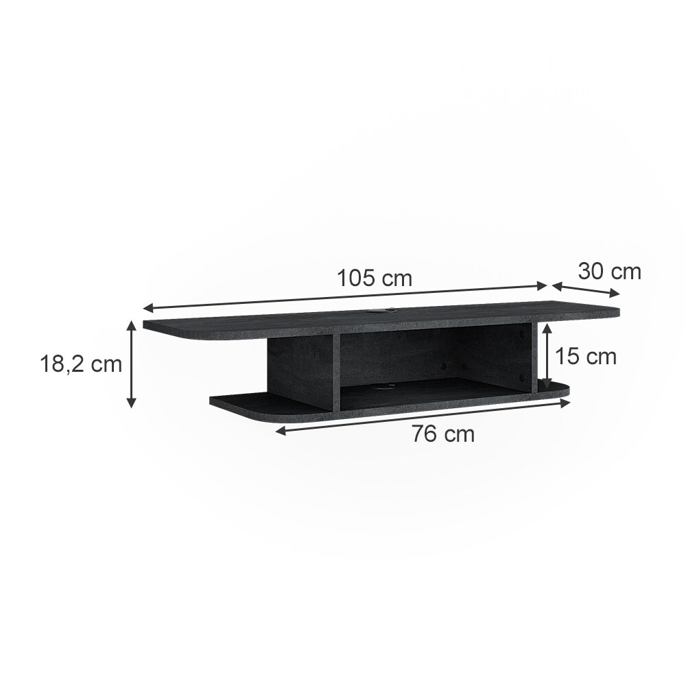 Vicco CD-Regal Lorio Schwarz Beton 105 x 18,2 cm offene Fächer