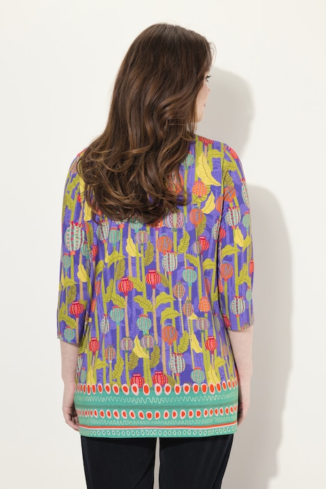 Longshirt, A-Linie, Zierfalten, V-Ausschnitt, 3/4-Arm