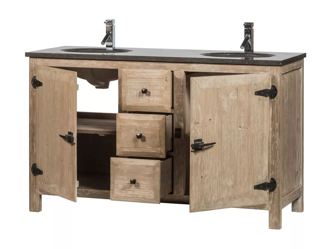 Meuble de salle de bain double vasque en bois et métal L148 - LAURINA