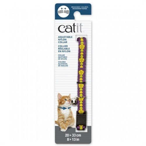 Coleira ajustável com sino para gatos, roxa/floral