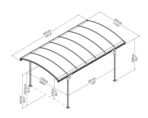Palram enkele carport – Canopia Vitoria 5000 incl. regengoot 290 x 500 cm antraciet