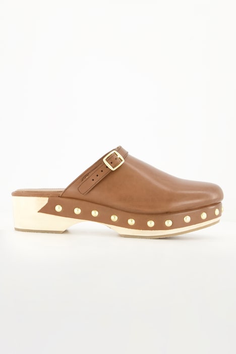 Clogs, Holzsohle, Nieten, Blockabsatz