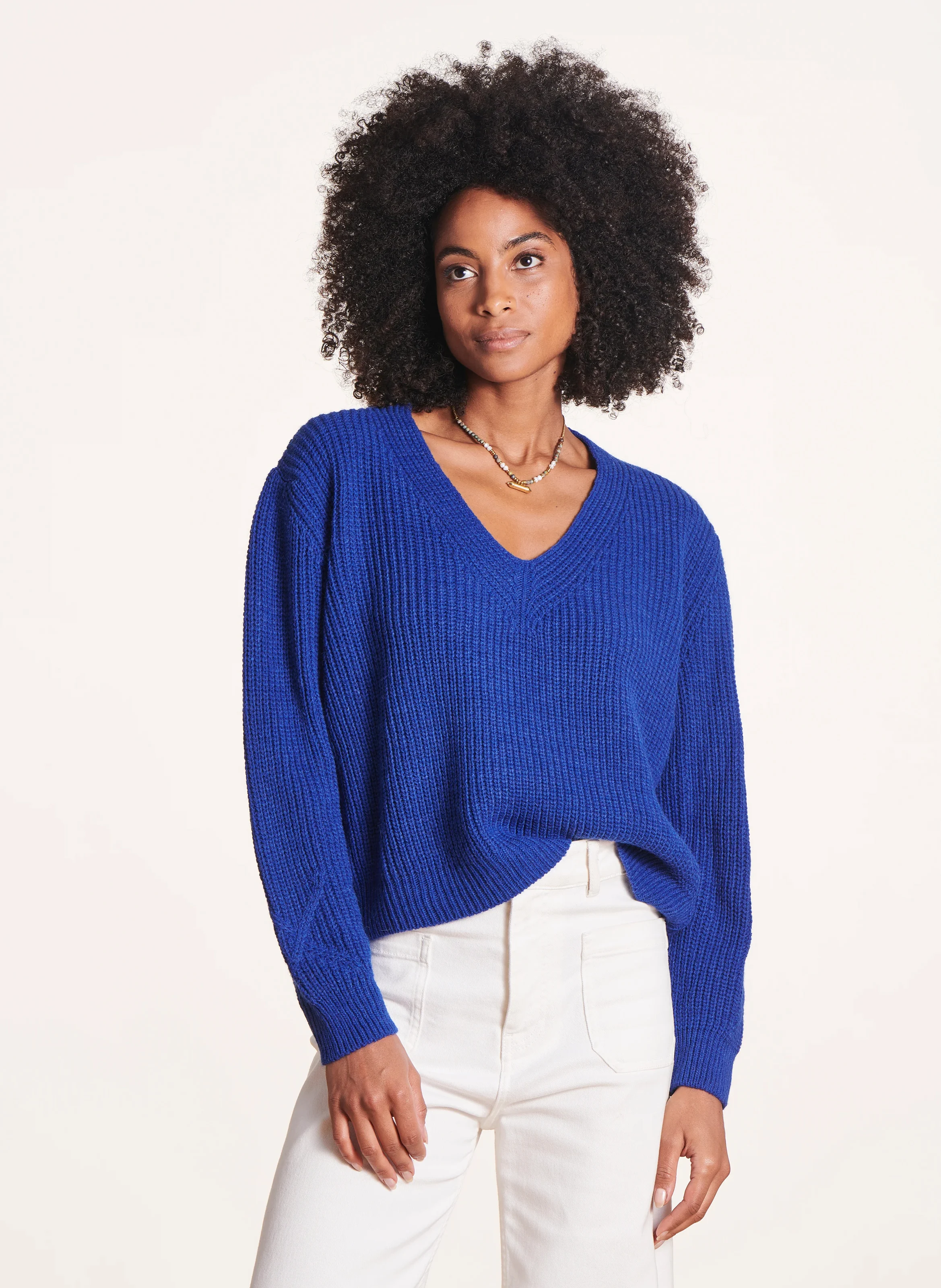 Pull col V| Bleu
