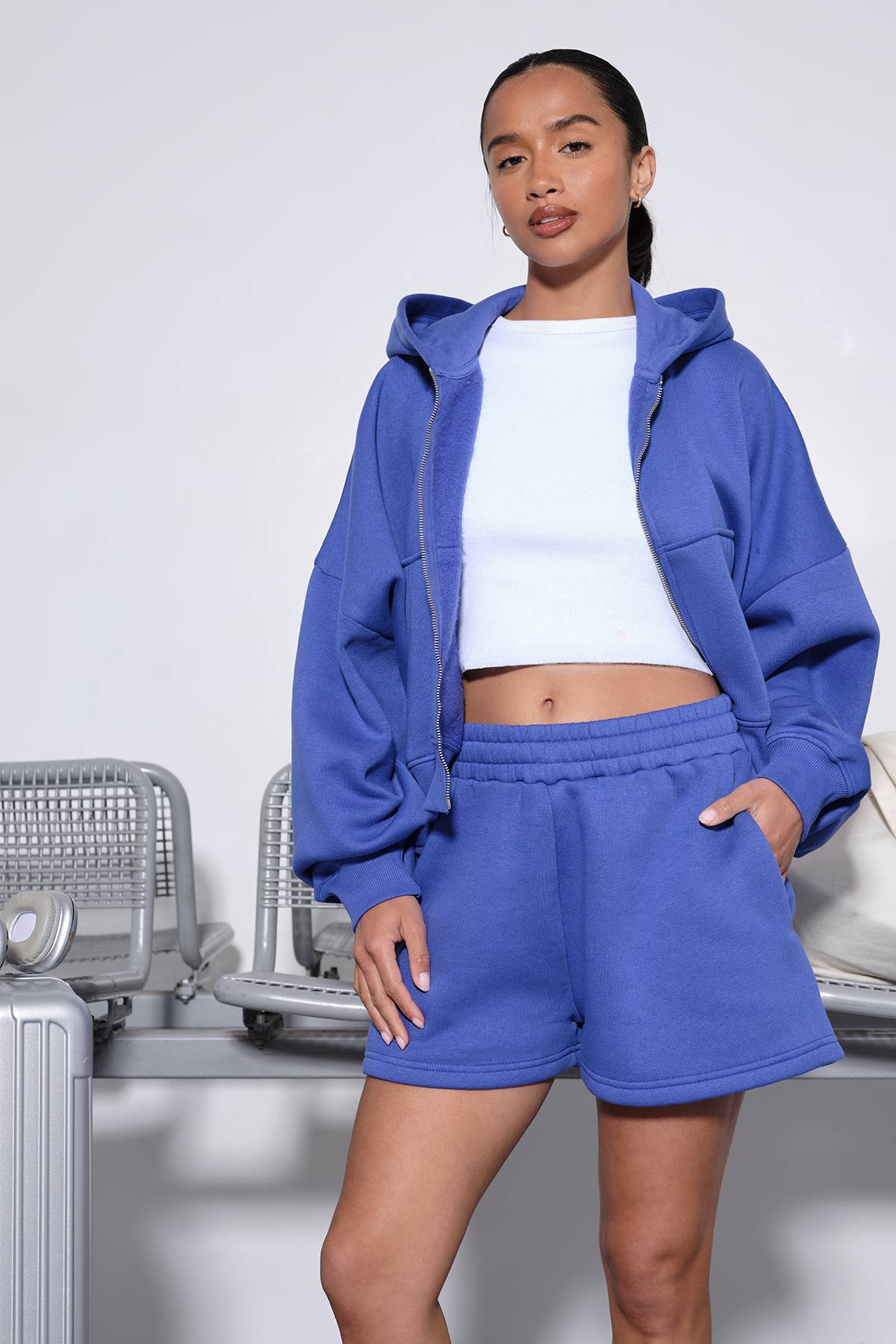 boohoo Short Molleton Taille Haute Avec Cordon De Serrage Interne