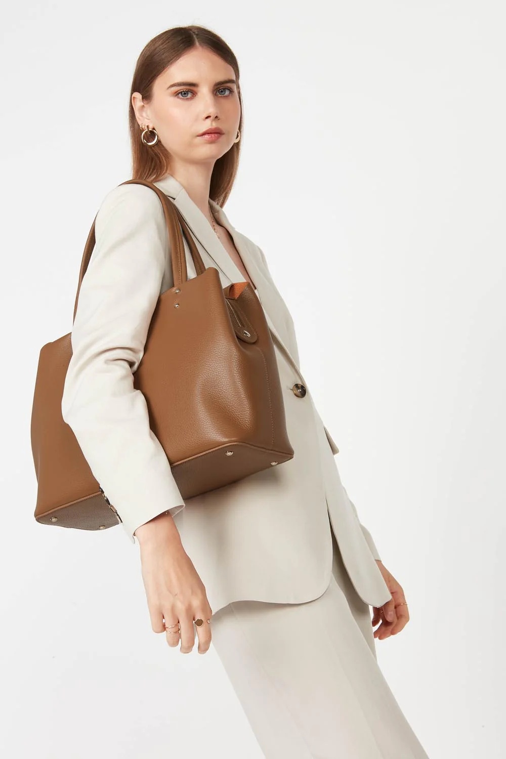 Foulonné Double-Grand sac cabas épaule
