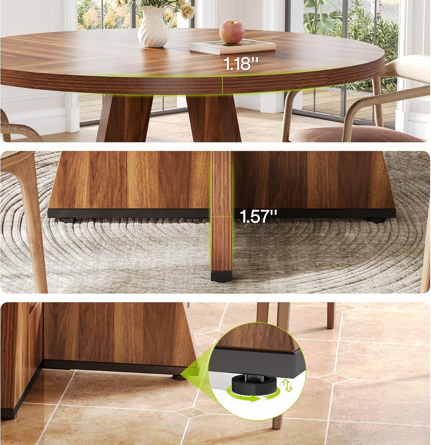 LITTLE TREE Runder Esstisch für 4–6 Personen, 120 cm Esszimmertisch mit Holzsockel, brauner Esstisch, runder Küchentisch für Esszimmer, Küche, Wohnzimmer (nur Tisch)