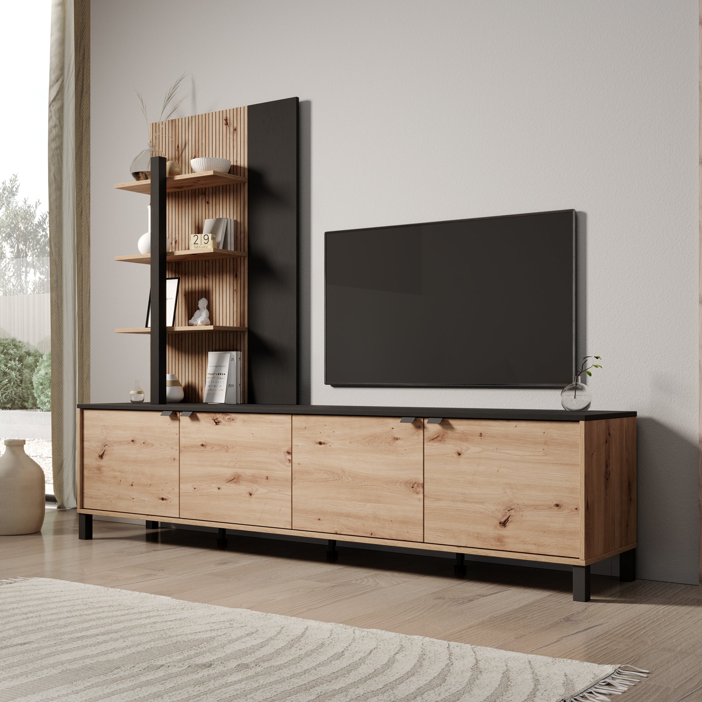 Merlo - Wandmeubel - Eikenpatroon - 208x40x167 cm