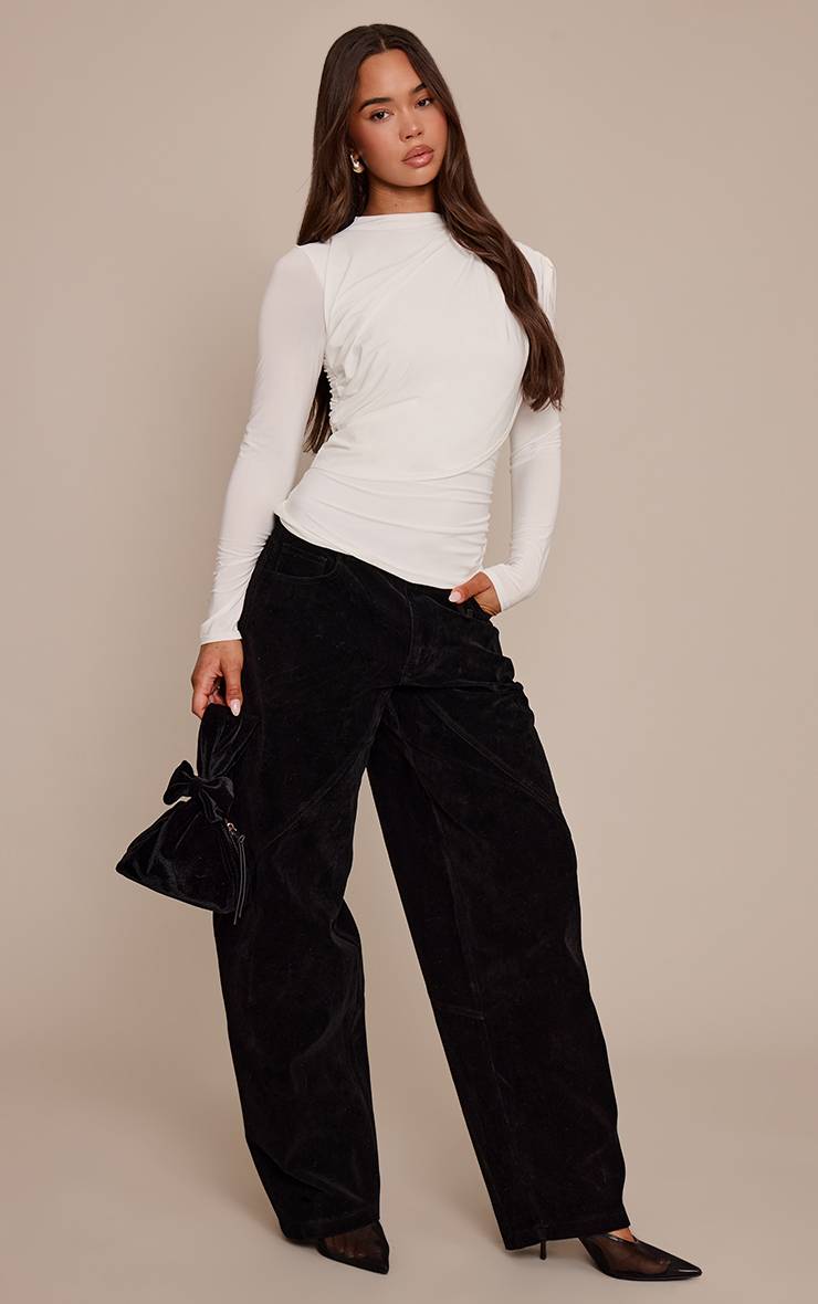 Crème Top À Manches Longues En Tissu Slinky Double Couche Avec Détail Cape