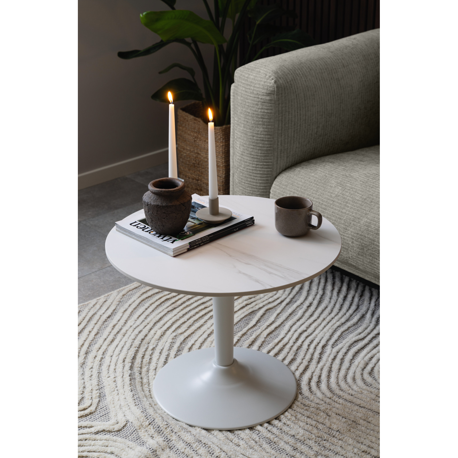 Salontisch Malta rund Keramik weiss matt 60 x 45 x 60 cm