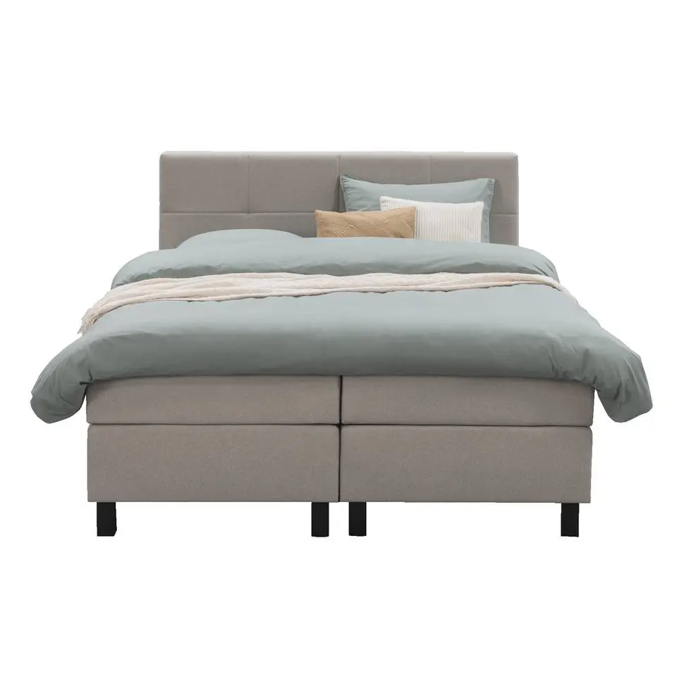 Boxspring Liv geblokt - beige - 180x200 cm - vierkante poot