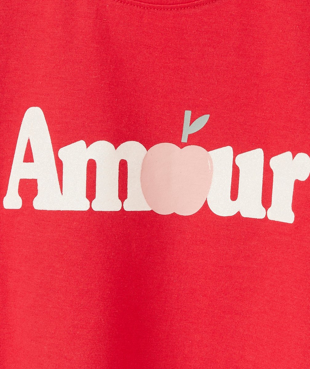 T-SHIRT FILLE ROUGE EN COTON BIOLOGIQUE AVEC MESSAGE AMOUR
