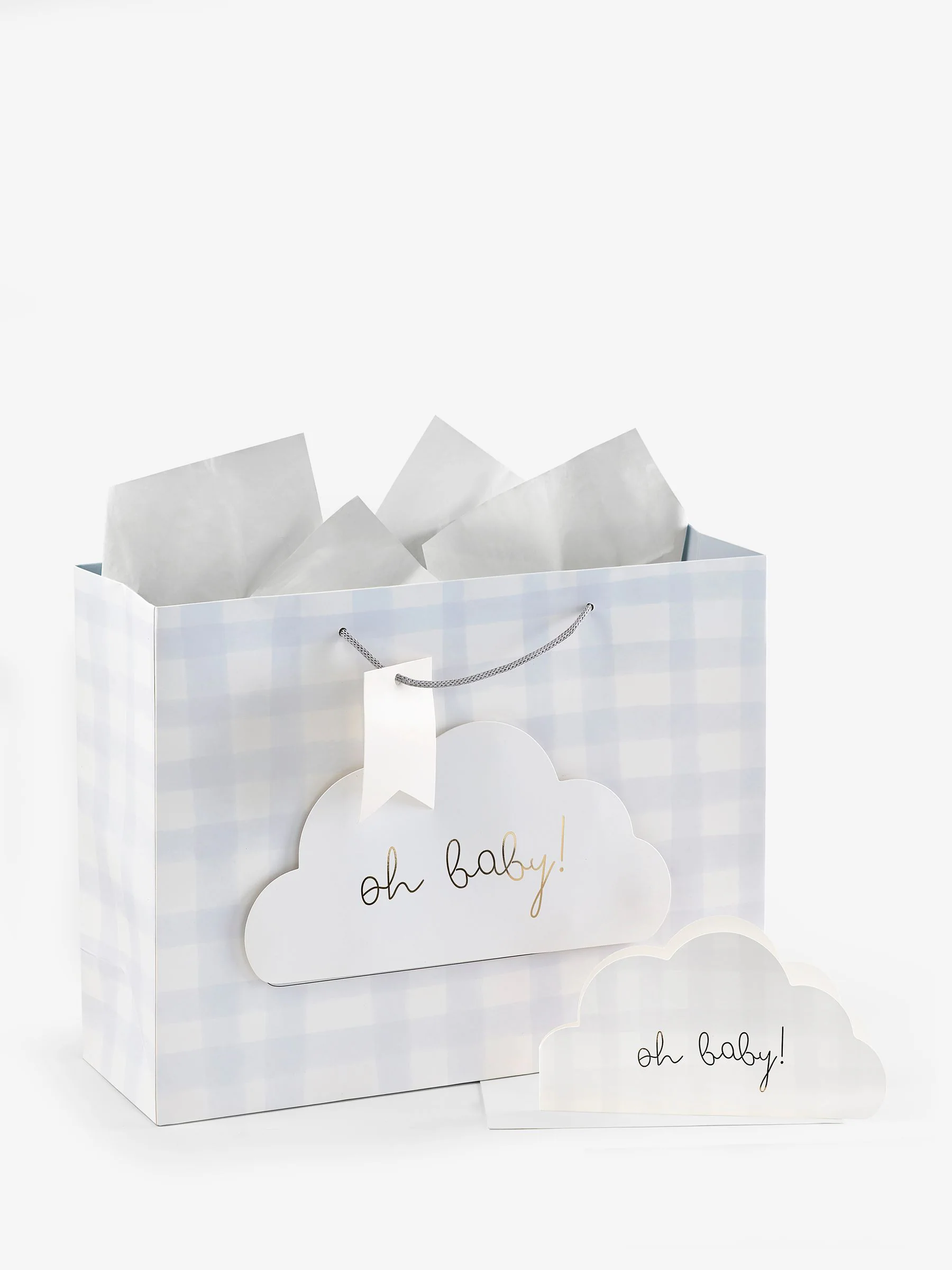 Geschenktasje en kaartset met gingham-ruit voor baby's