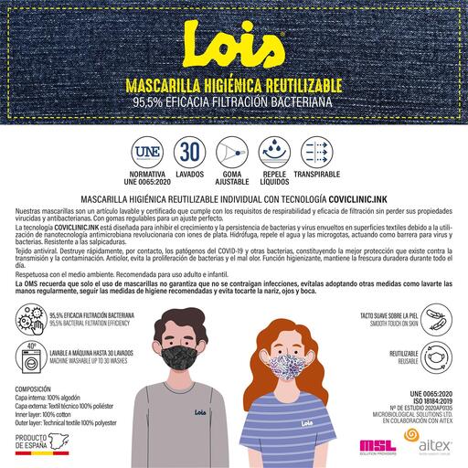 Máscara facial higiênica reutilizável Lois Denim
