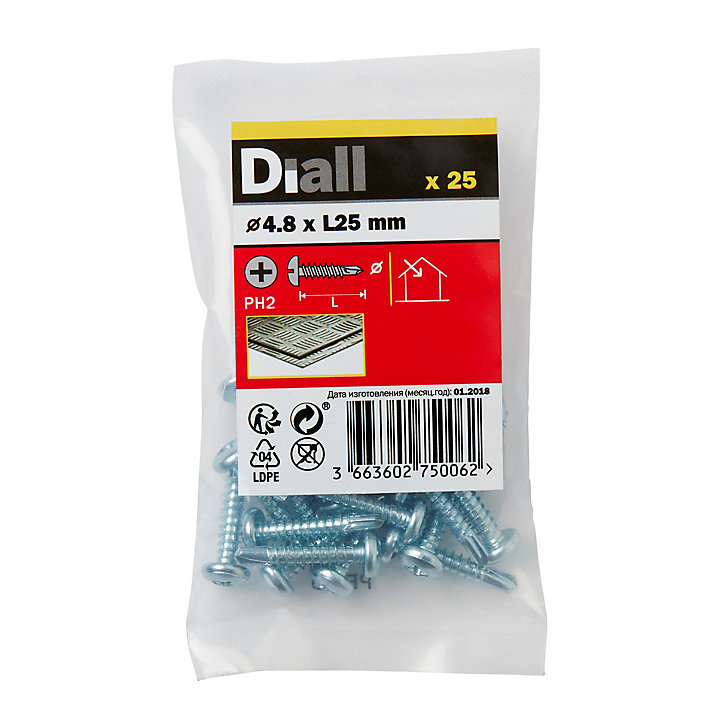 Vis zinguée autoperceuses à tête Philips 4,8x25 mm, 25 pièces