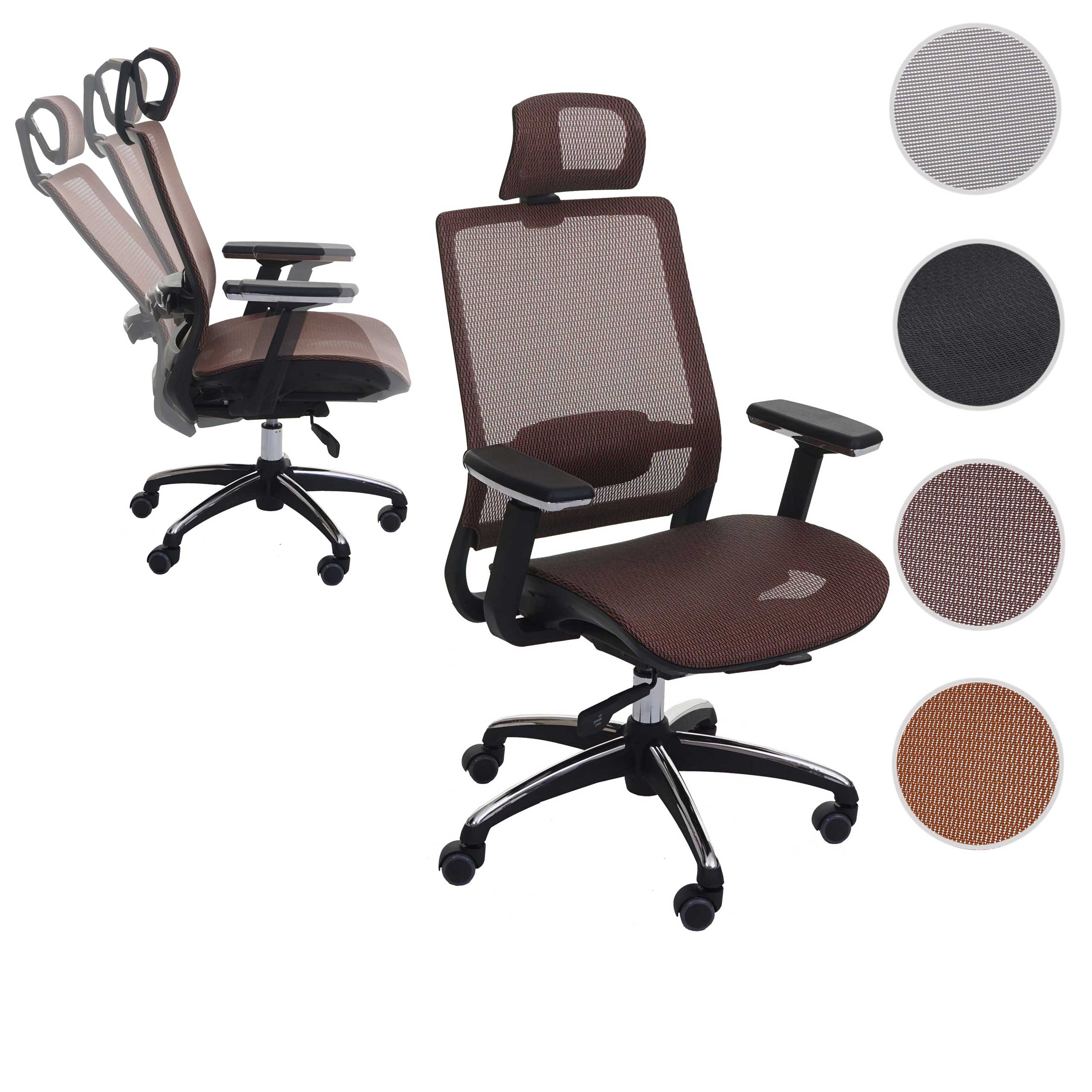 Bürostuhl MCW-A20, Schreibtischstuhl Drehstuhl, ergonomisch Kopfstütze Stoff/Textil ~ mandarin