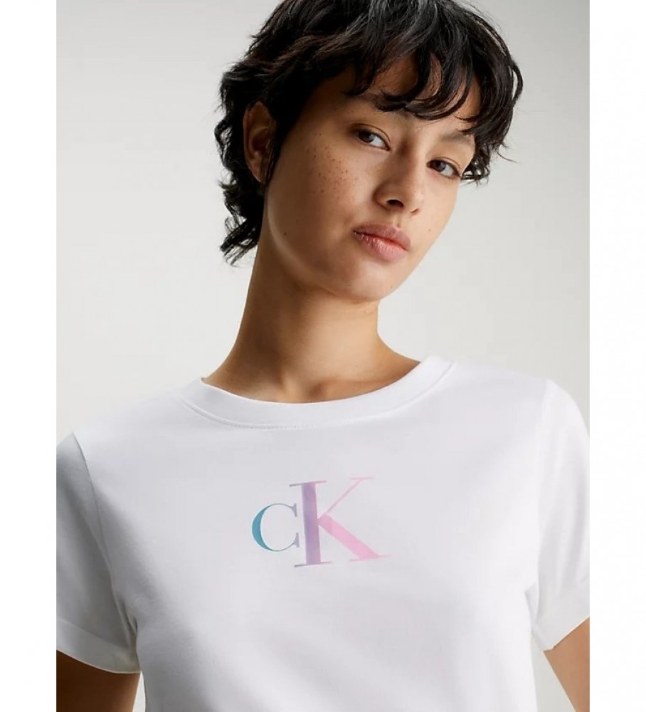 Camiseta Calvin Klein Jeans Slim Fit com Logo Degradê, Branca