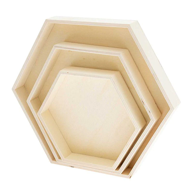 3 plateaux en bois hexagonaux Rico Design