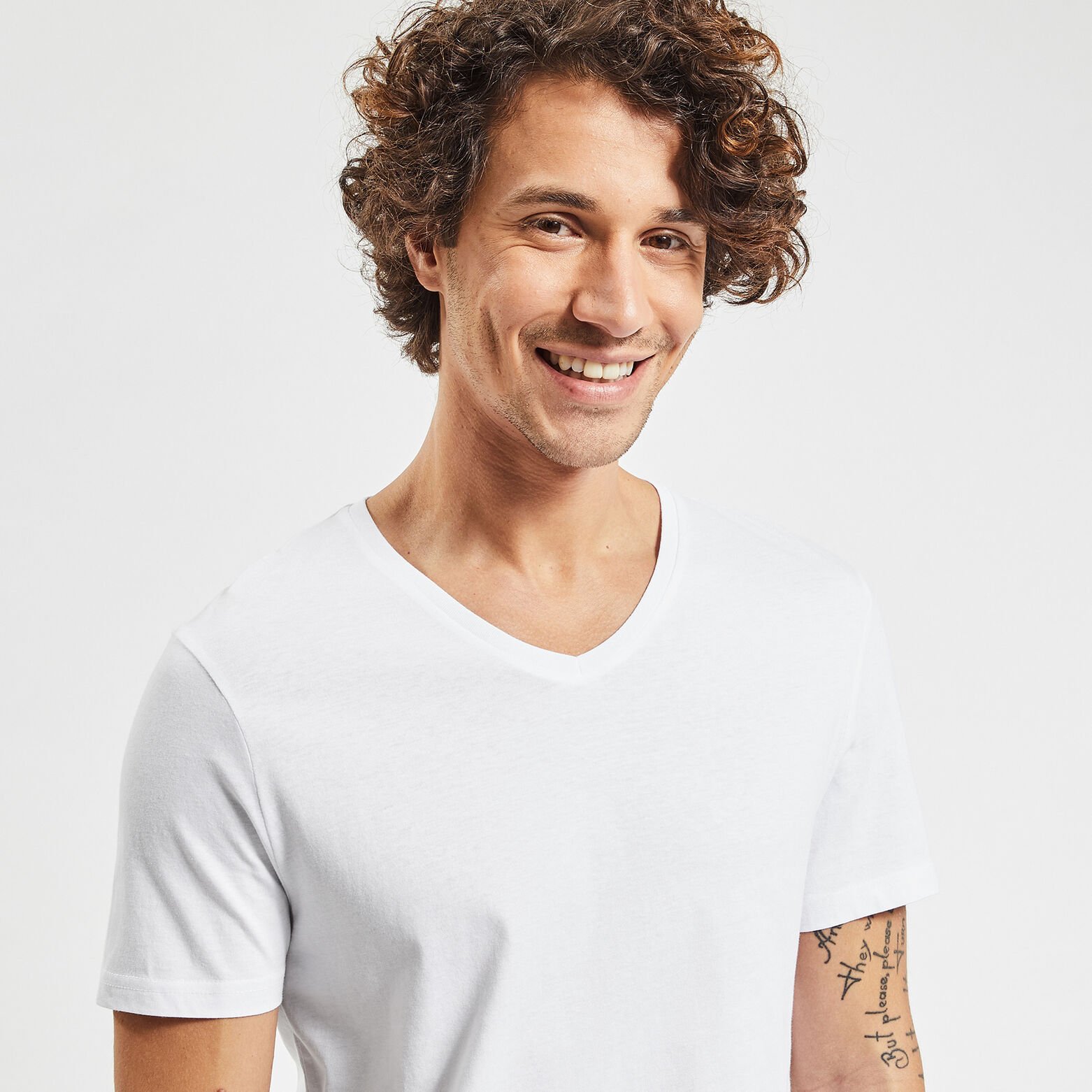 Tee shirt basique col V coton issu de l'agri biolo Blanc