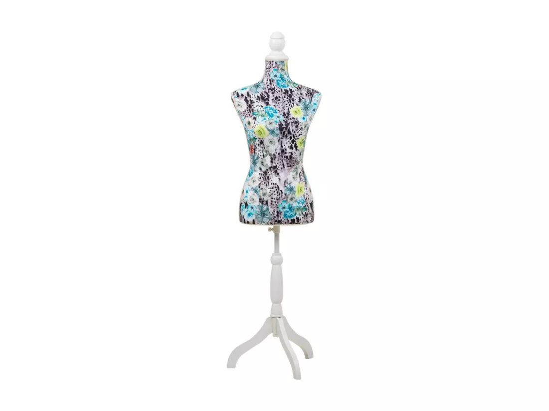 Mannequin en bois et mousse habillé de tissu bleu 24x37,5x168h