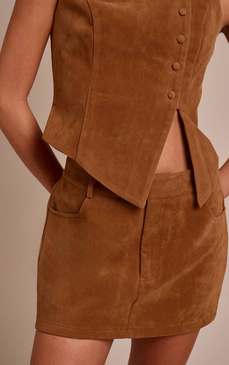 Camel Mini-jupe En Daim Avec Détails De Poches
