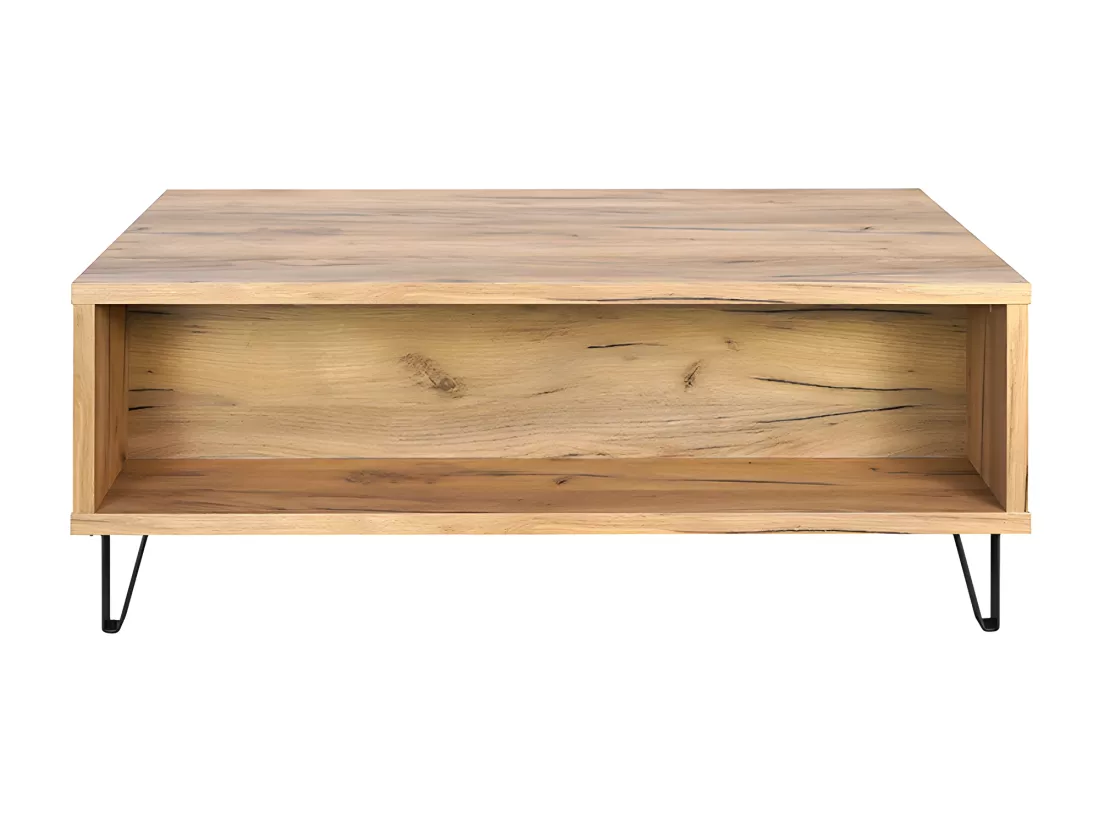Table basse 1 tiroir 2 niches pieds métal Harry