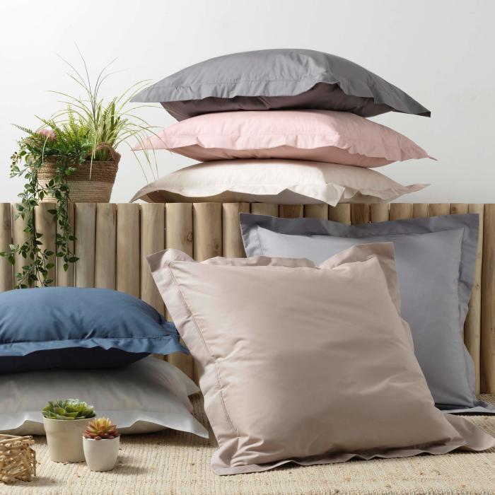 TAIE OREILLER VOLANT PLAT 63X63CM PERCALE UNI BLC P BOURDON