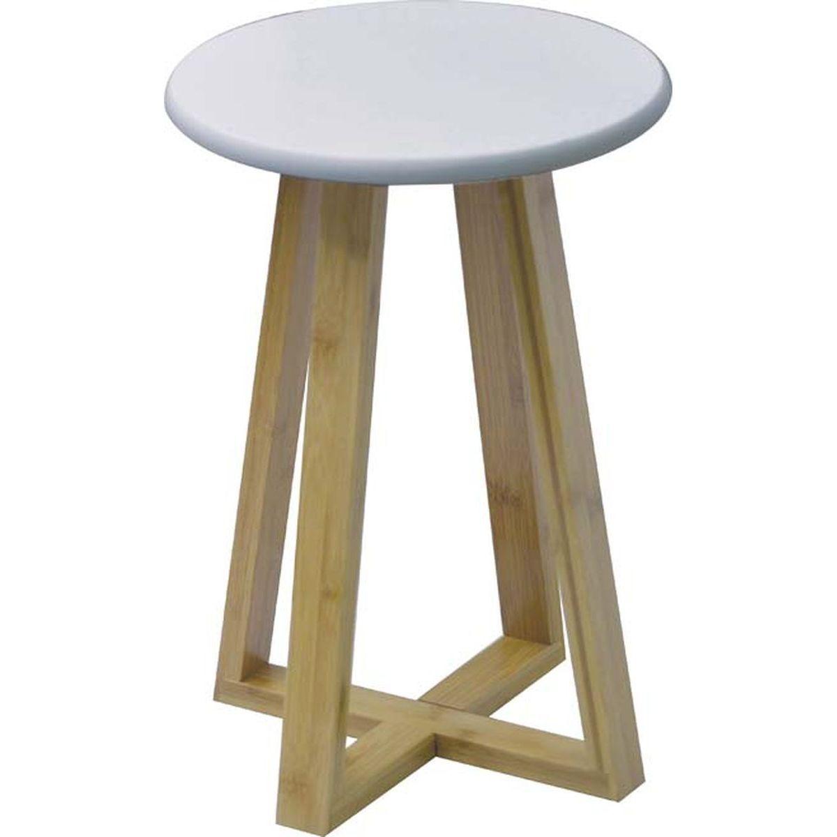 TABOURET PIEDS BAMBOU ET PLATEAU BLANC