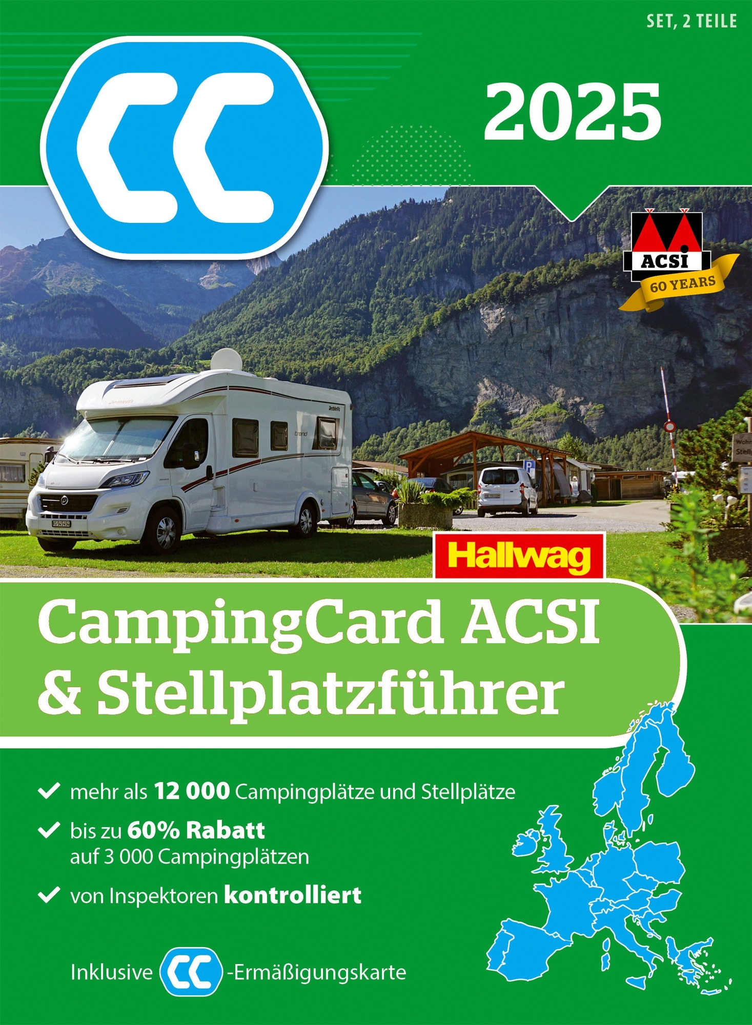 ACSI Campingcard und Stellplatzführer 2025 mit über 12 000 Camping- und Stellplätzen Sprache Deutsch