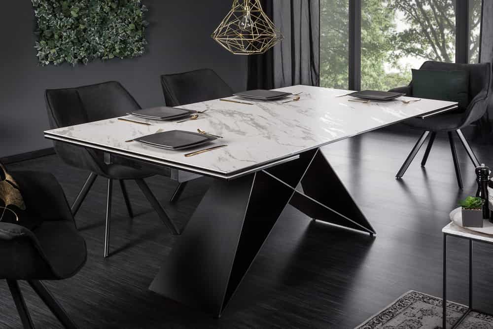 Ausziehbarer Esstisch PROMETHEUS 180-220-260cm weiß Marmor Keramik made in Italy