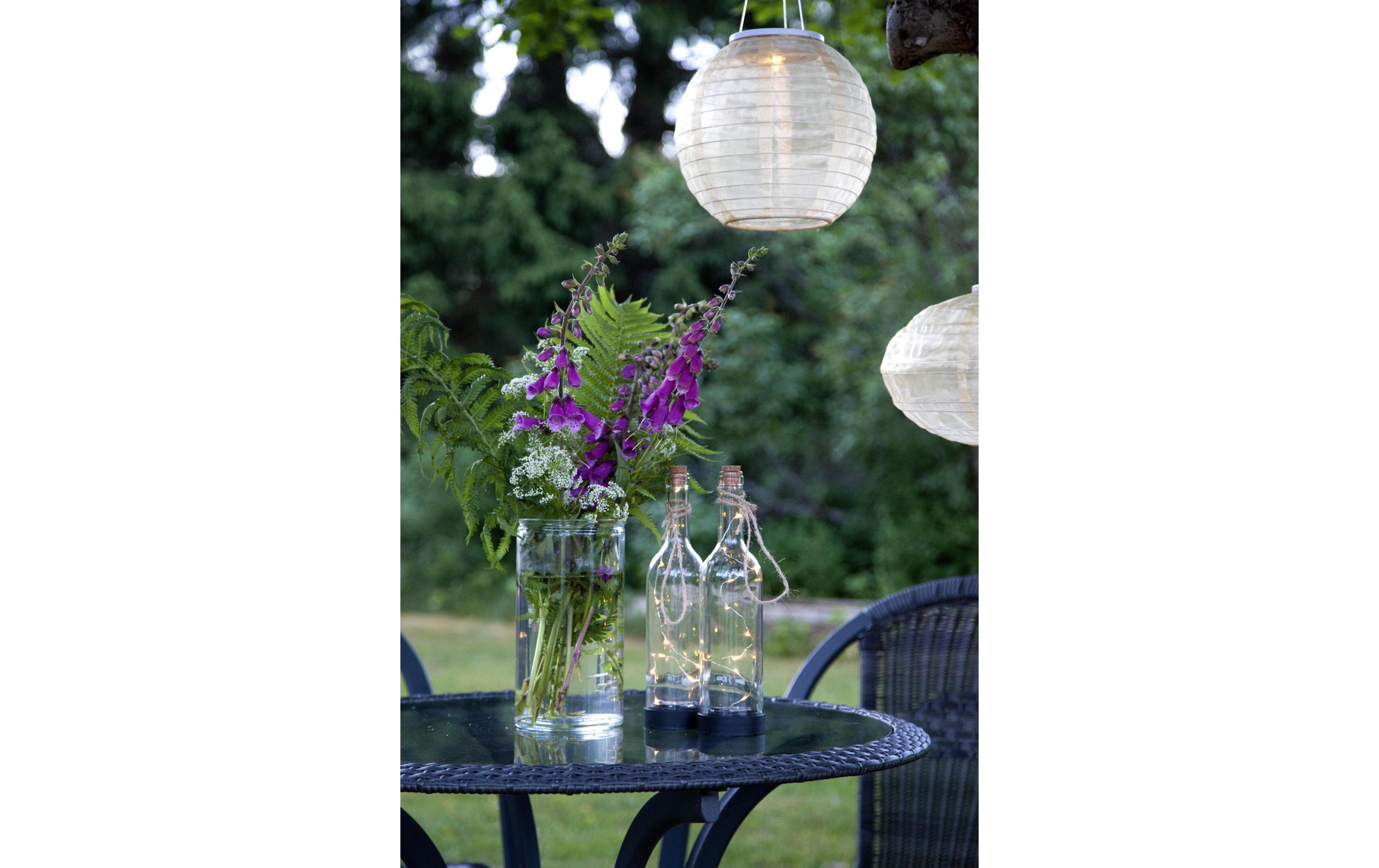 Laterne Solar Bottle, TransparentGlasflasche mit Lichterkette