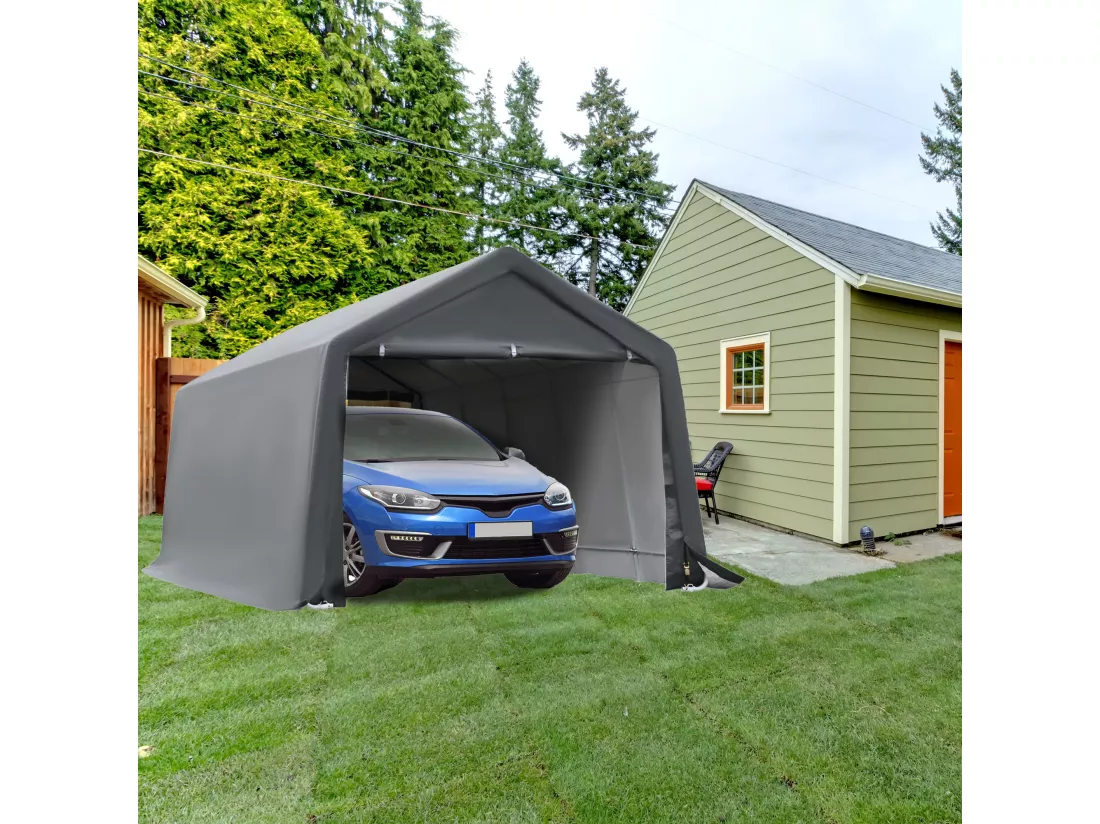 Tente garage carport dim. 6L x 3,6l x 2,75H m acier galvanisé robuste PE haute densité 195 g/m² imperméable anti-UV blanc gris