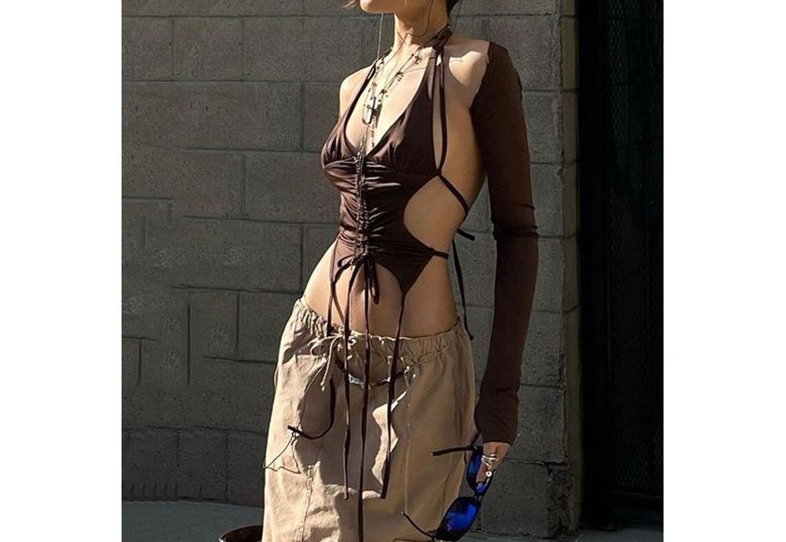 HERMITAKH - Set: Halter open-rug crop top + lange mouwen bolero top