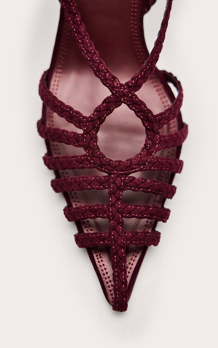 Rouge Bordeaux Sandales À Talons Tressées Ajourées