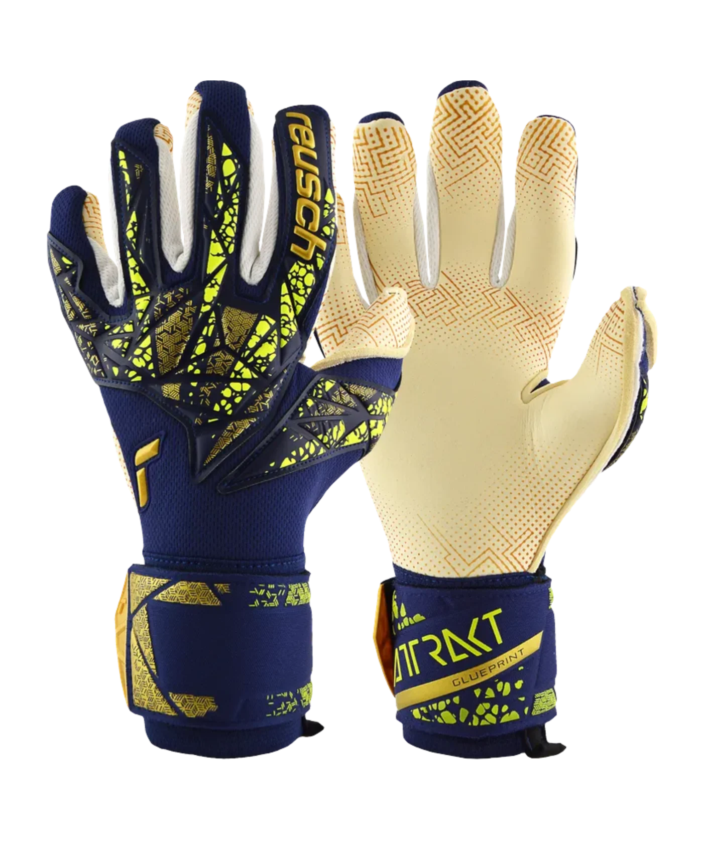 Reusch Attrakt Gold X GluePrint TW-Handschuhe Night Spark 2024 Blau Gold F4410