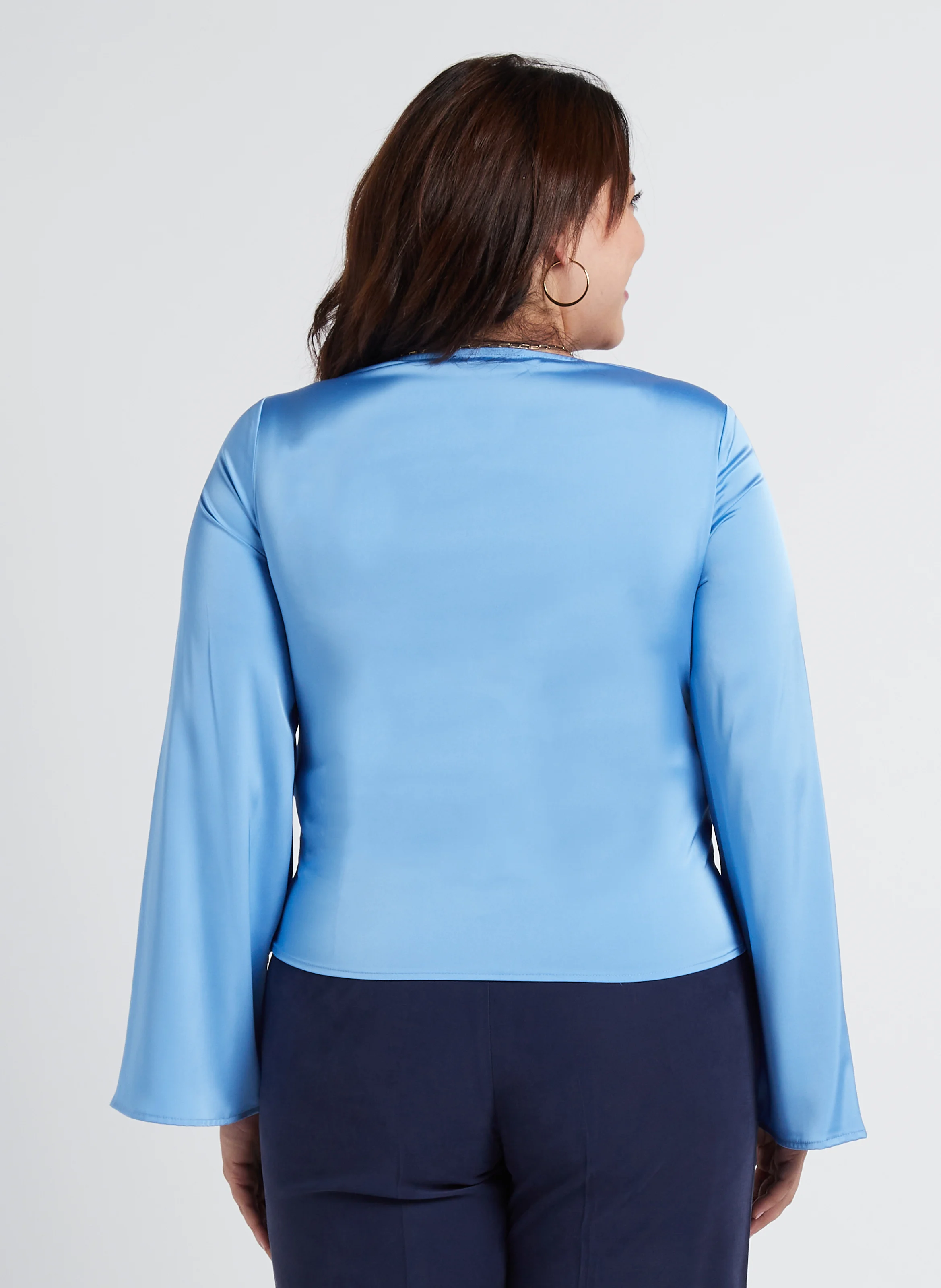 Top fluide col V satiné | Bleu