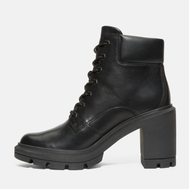 Bota feminina Allington de cano alto com cadarço, na cor preta monocromática.