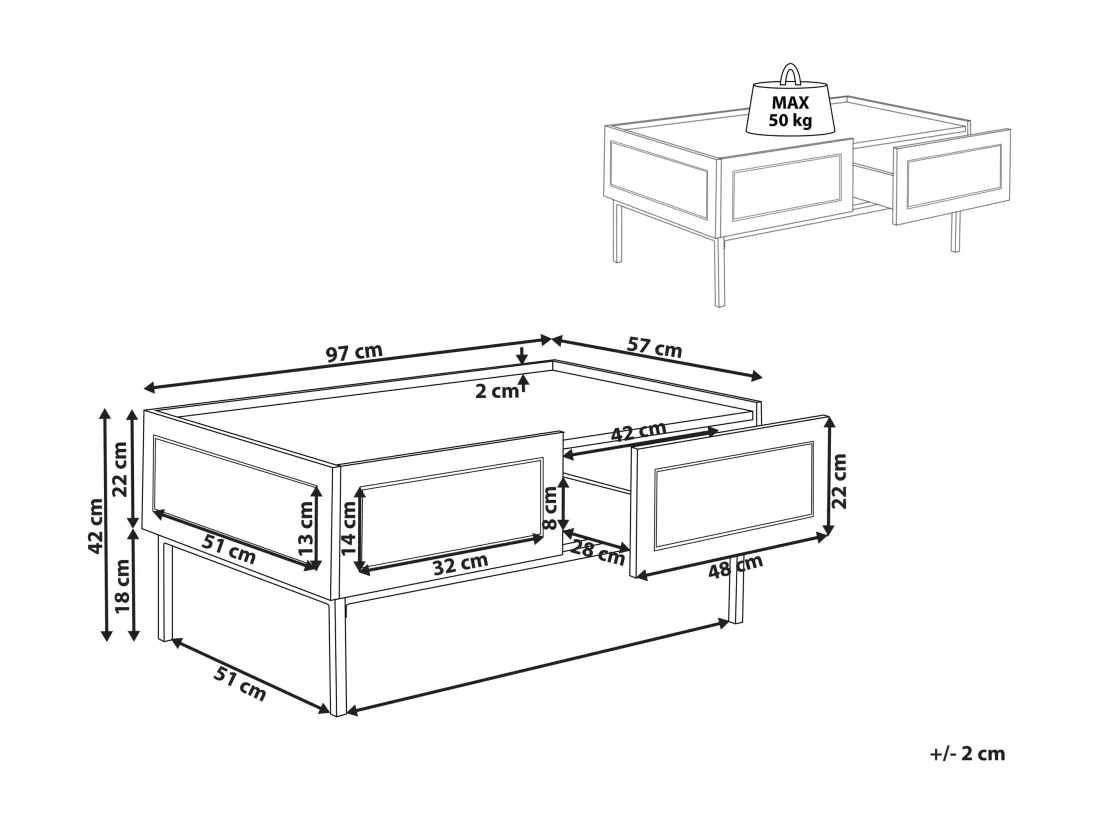 Table basse noir et rotin CULLEN