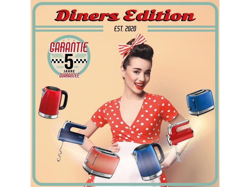Trisa Toaster Diners Edition Blau Klassischer Toaster mit hochwertigem Gehäuse im Retro-Design