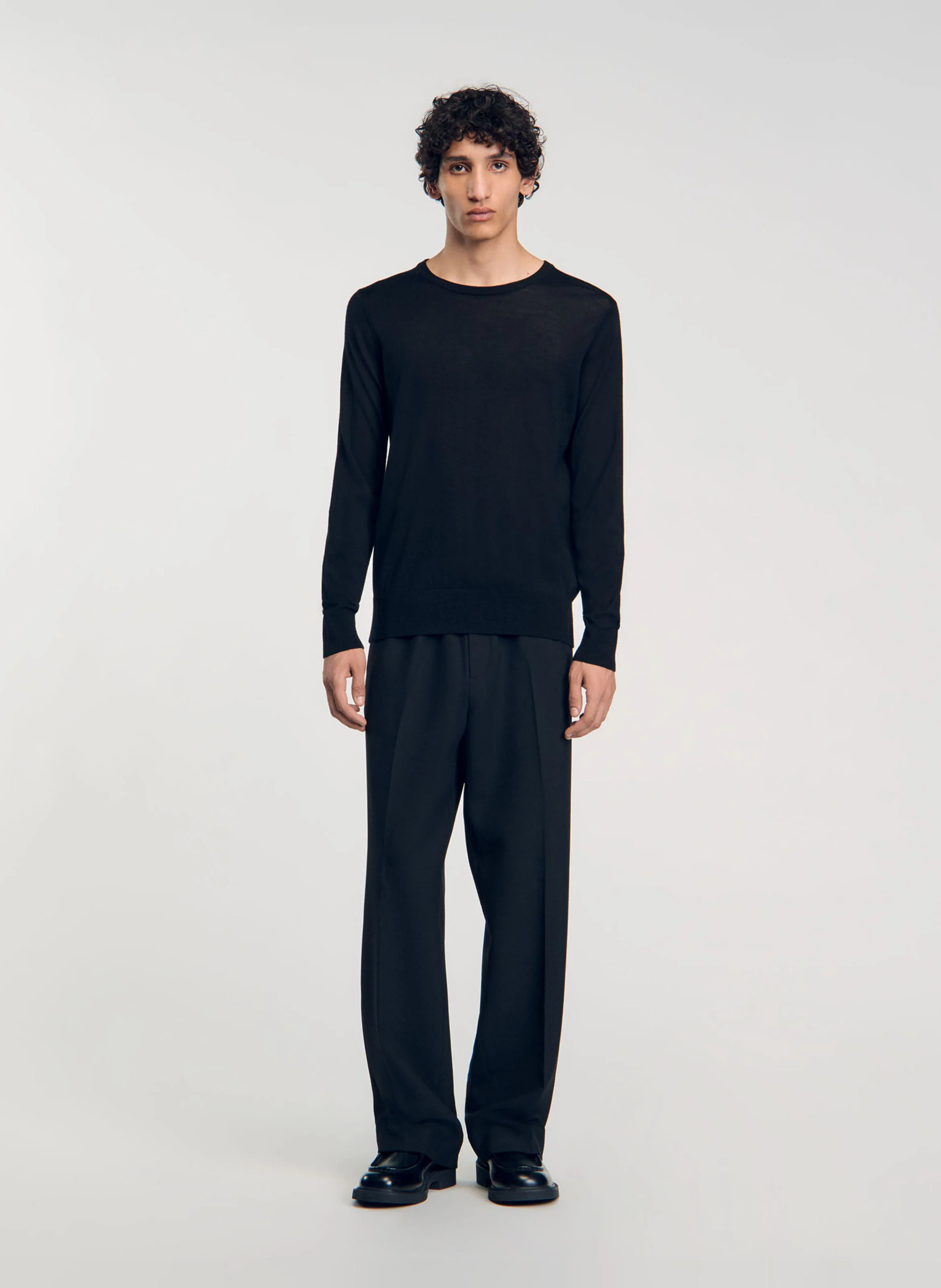 Pull col rond droit en laine | Noir
