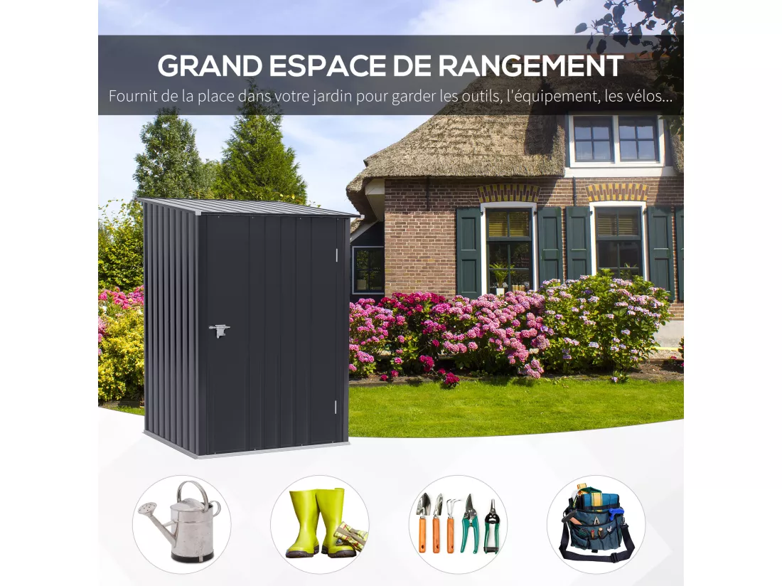 Abri de jardin - remise pour outils - cabanon porte verrouillable - dim. 1L x 1,03l x 1,6H m - tôle d'acier ondulée anthracite