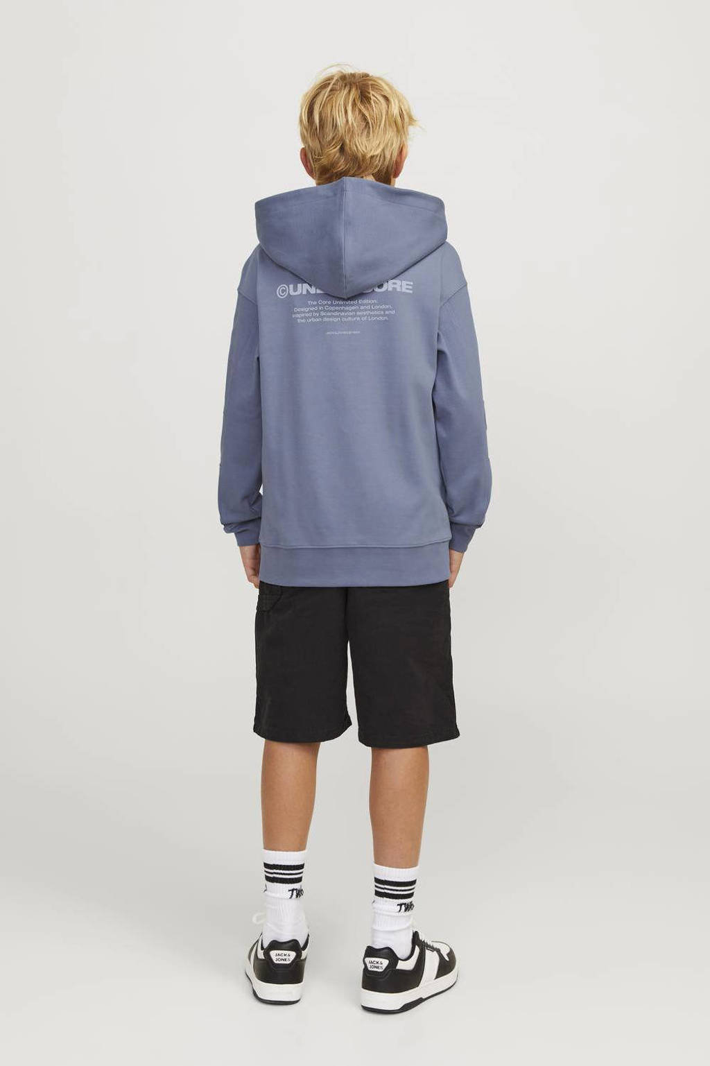 JACK & JONES hoodie JCOAERO met tekst zachtblauw
