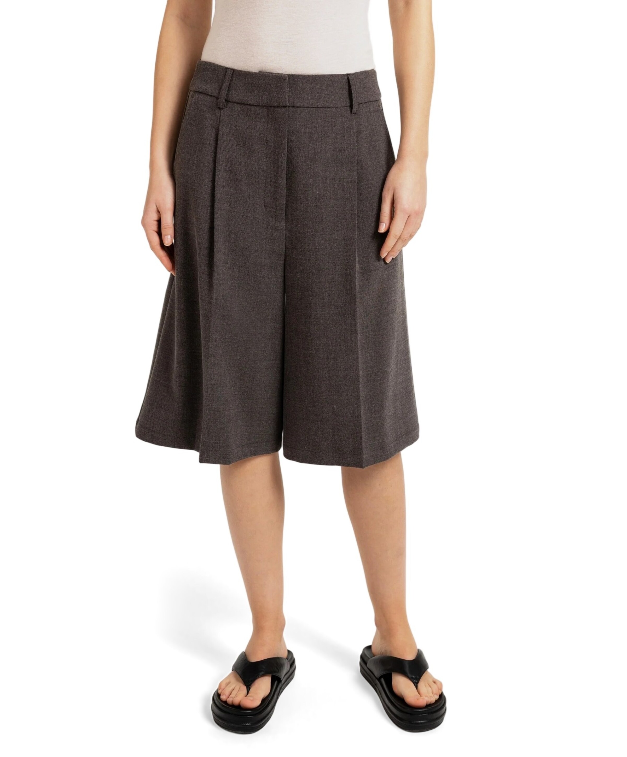 YAYA Geweven met hoge taille dames bermuda bruin