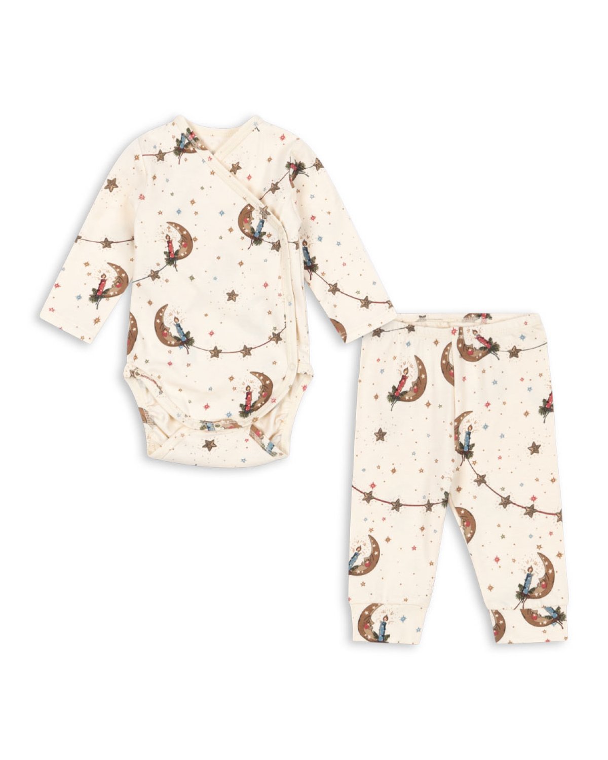 Pysjamas Baby m/ Omslasbogy – Body og Bukse – Øko Bomull | Julepysj Basic Body/Pants Set
