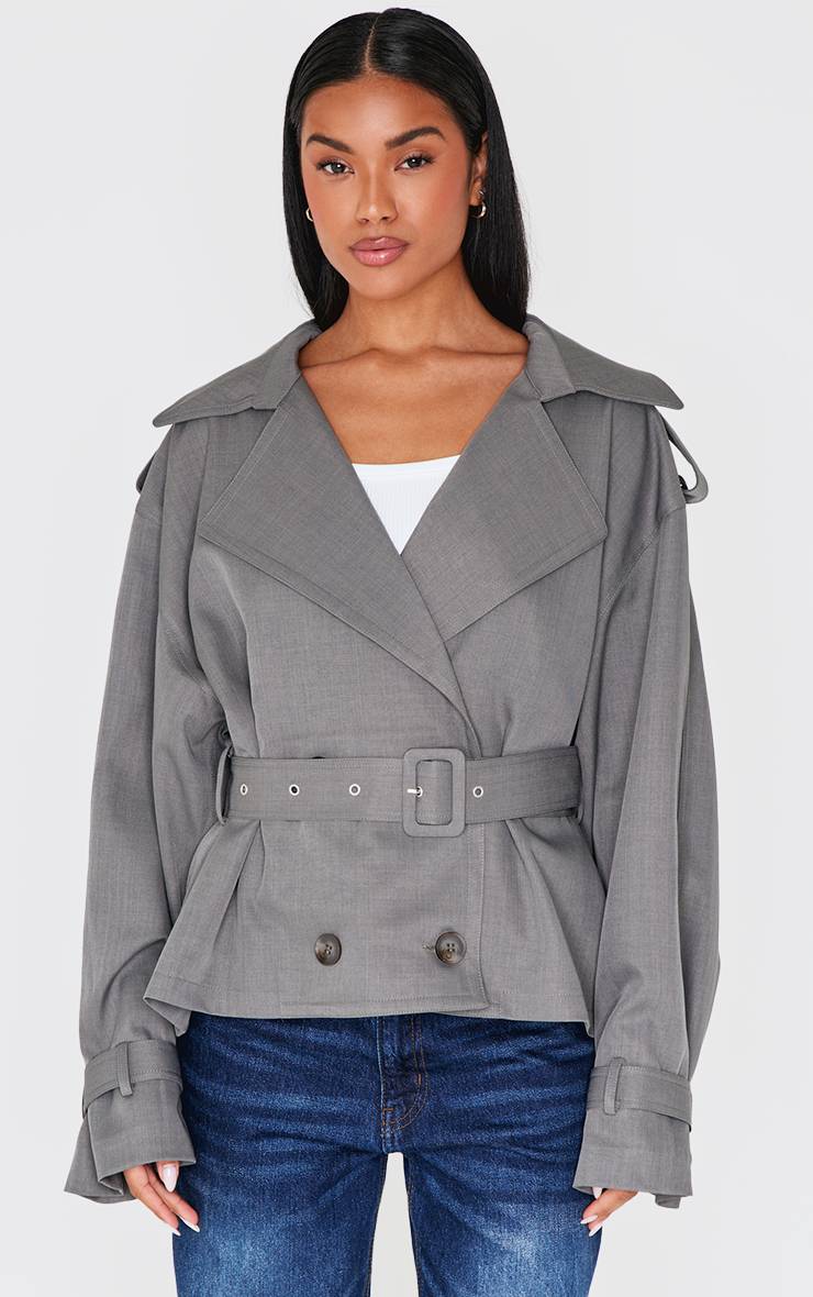 Gris Trench-coat Classique Longueur Mi-cuisse