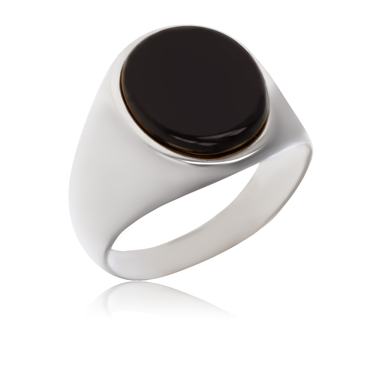 Bague argent rhodié chevalière avec onyx
