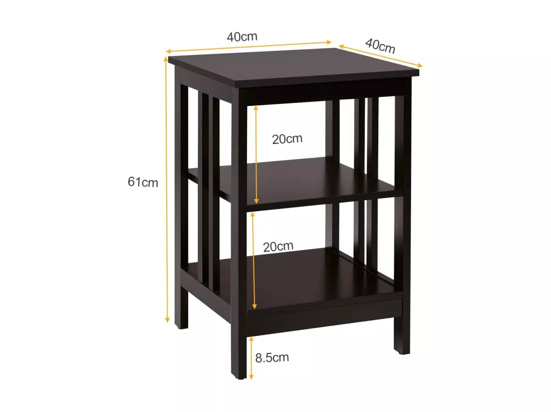 Table de Chevet à 3 Niveaux, Table d'Appoint Simple et Contemporain, pour Chambre, Salon 40x40x61CM Brun