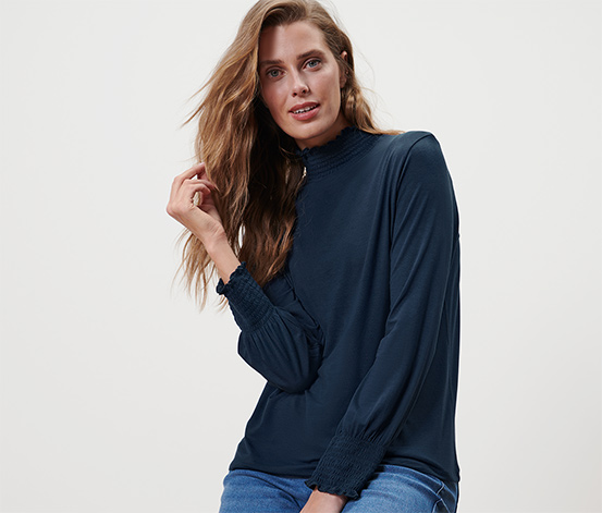 Blusenshirt mit Stehkragen, dunkelblau
