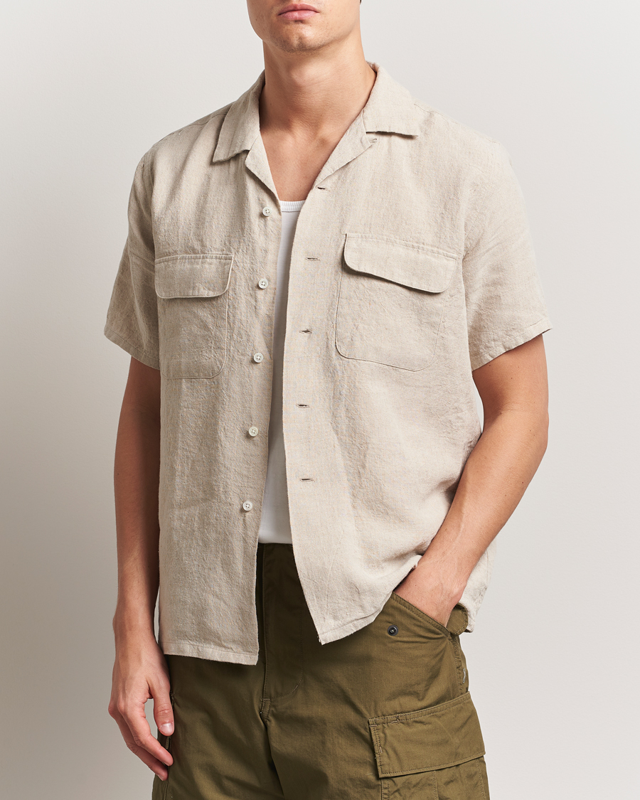 BEAMS PLUS Short Sleeve Linen Camp Shirt Beige