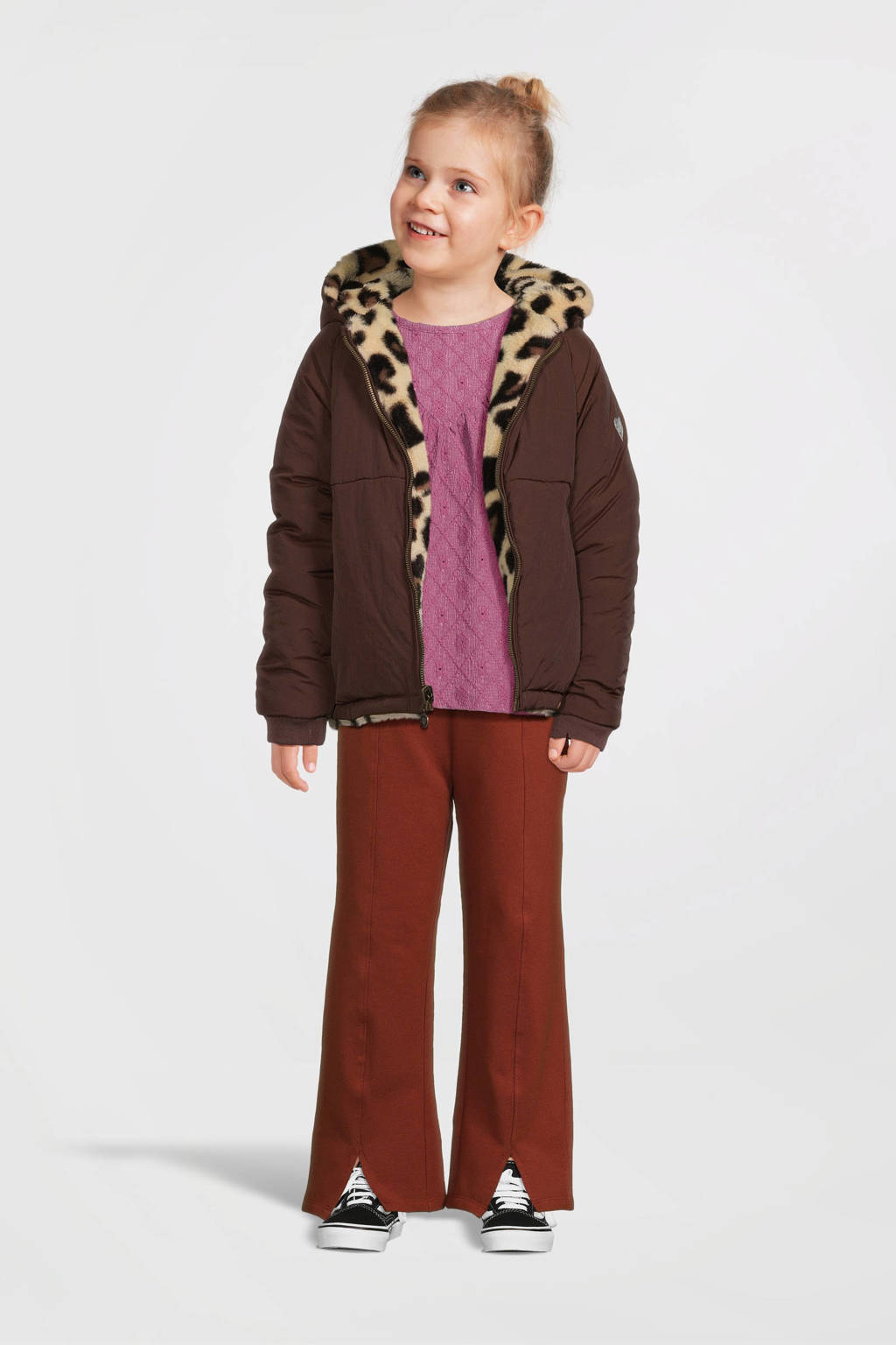 LOOXS reversibe winterjas met panterprint bruin/beige